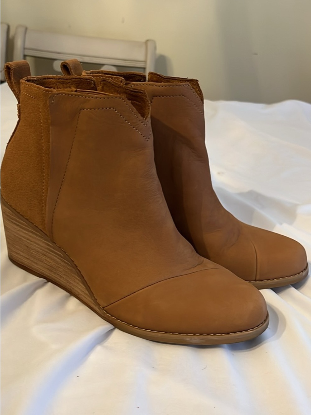 Toms Clare Wedge Ankle Boots - Tan